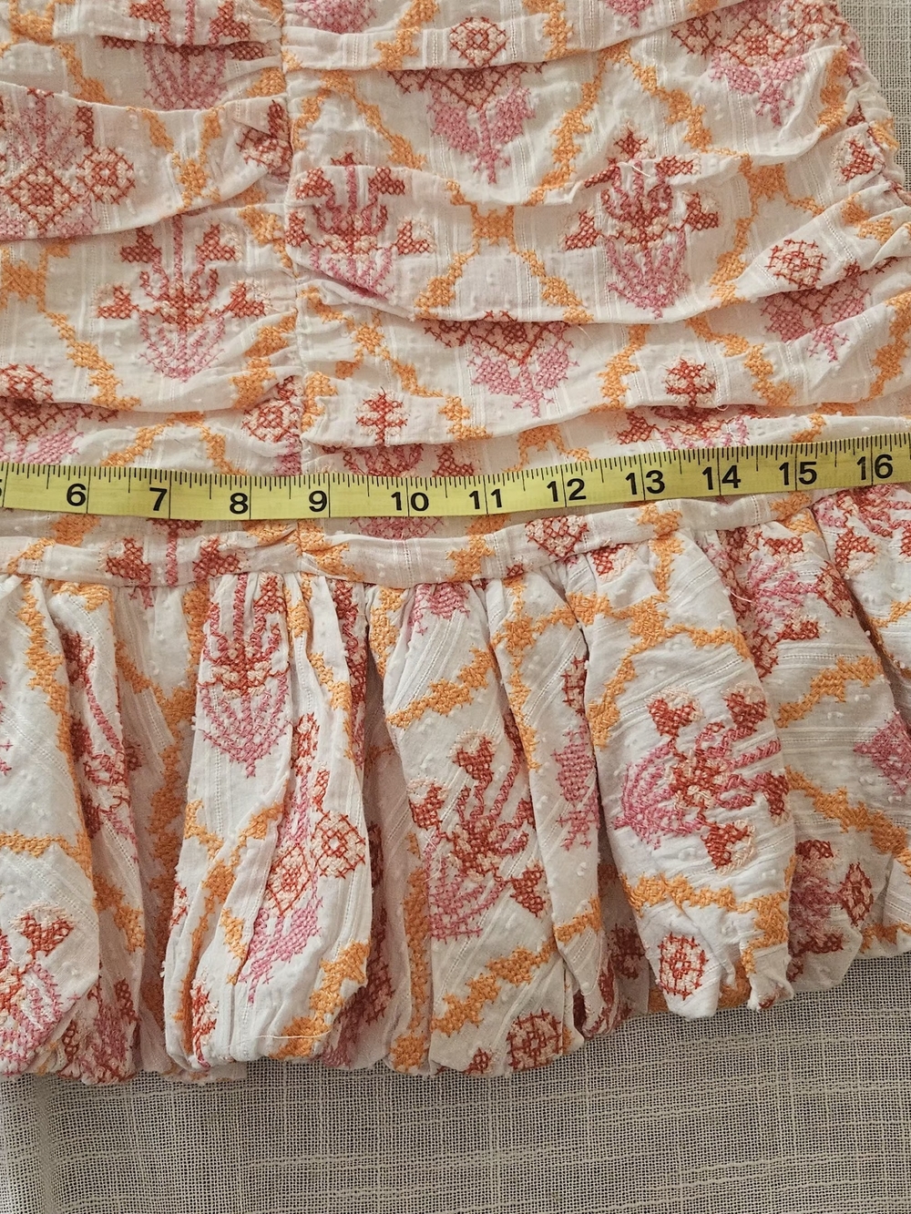 ​HELLO MOLLY Embroidered Strapless Ruched Mini Dress Size M Cotton Pink Orange - Picture 12 of 16